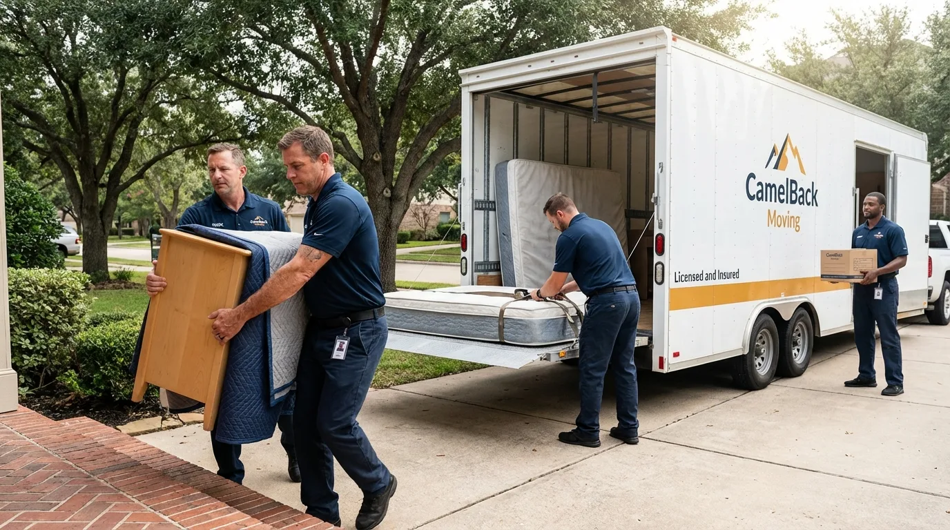 Crew loading residential truck for cross-state move from Oolitic, IN
